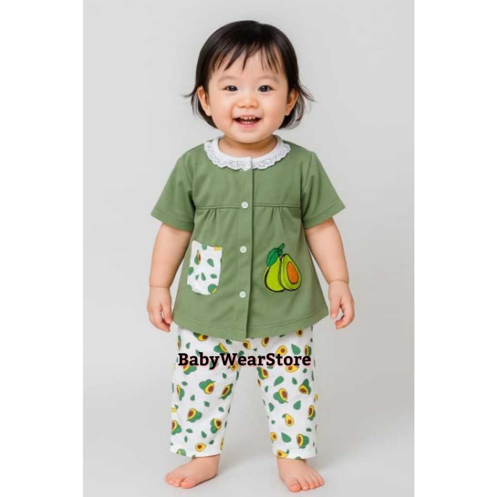 Setelan Anak Perempuan Usia 6-18 Bulan Baju Bayi Lucu Lengan Panjang Bordir Alpukat