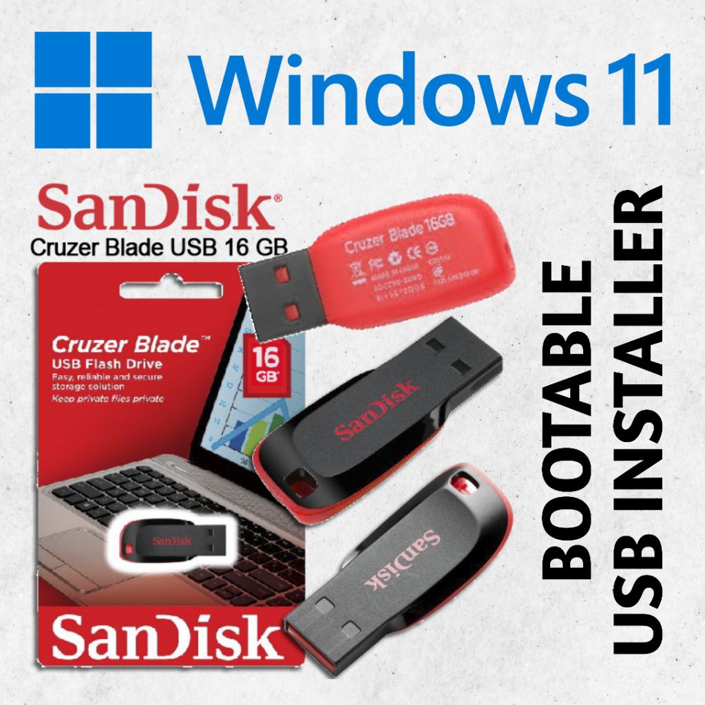 Bootable USB Installer Windows 11 Pro 64 Bit Lifetime // Flashdisk 16GB