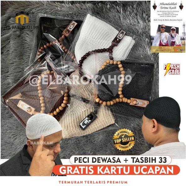 ELBAROKAH99 (1 KODI Isi-20 PCS PECI RAJUT) [Paket] Peci Tasbih Sauvenir Tahlilan / Peci Rajut Souven