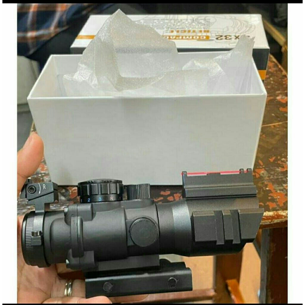 Teleskop VOAK 4x32 Compact Scope Red Dot Optik Senapan PCP Tembak Jarak Dekat & Menengah