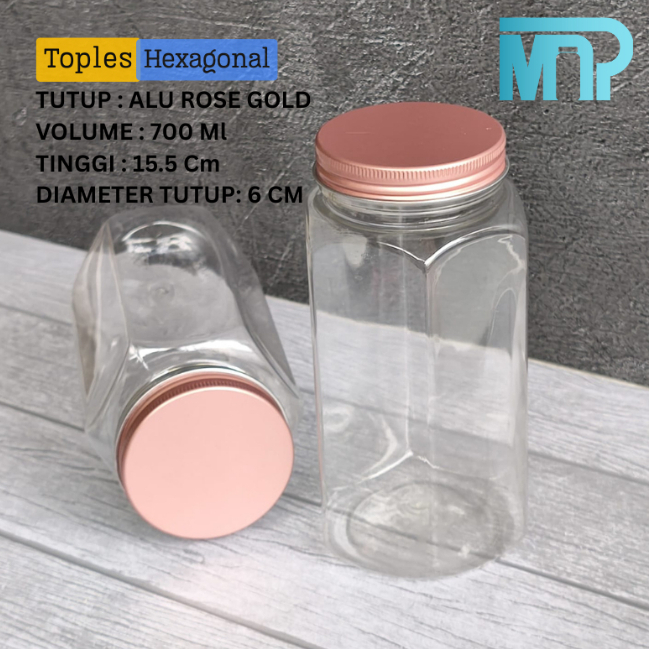 Jar Toples Plastik 250-500ml Kotak Hexagonal Tutup Alumunium