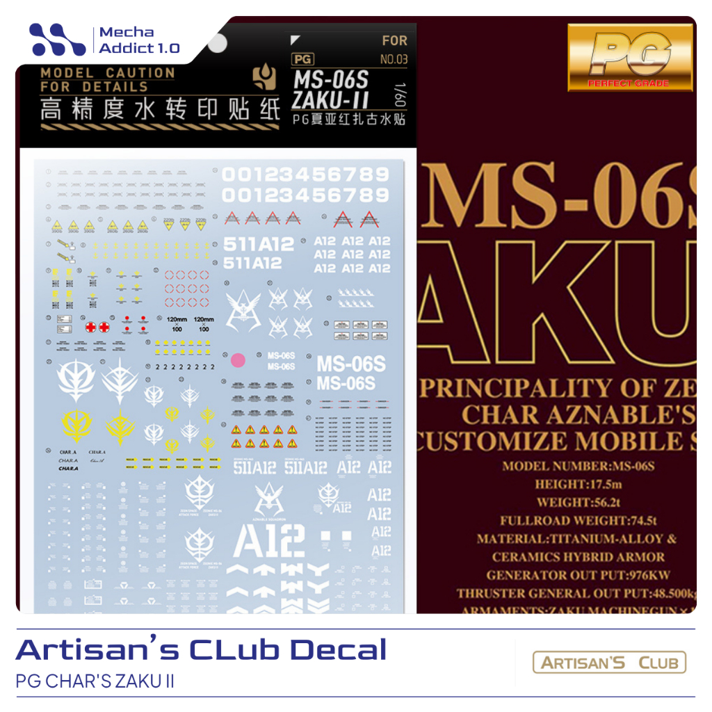 Water Slide Decal PG CHAR'S ZAKU II by Artisan's club