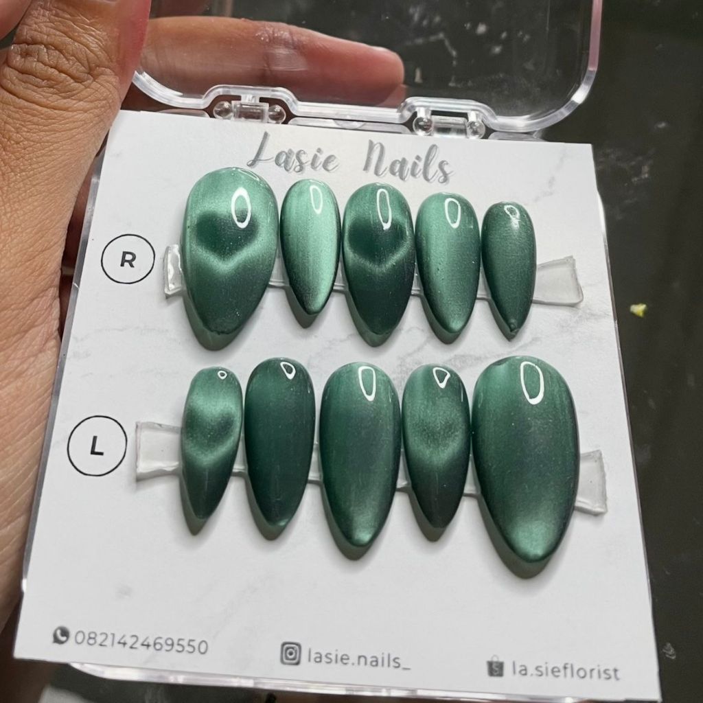 PRESS ON NAILS Fake nails (WAJIB TULIS UKURAN DI NOTE) Cat eye Series, glitter kupu kupu, chrome kuk