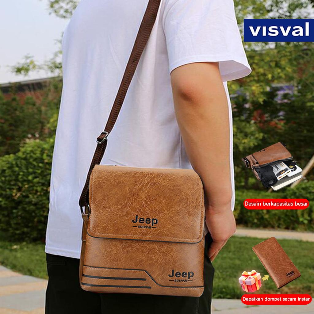 [✅100%Asli✅][Model Baru 2025][COD]Visval JEEP, Tas selempang bisnis, Tas kurir kulit tebal berkualit