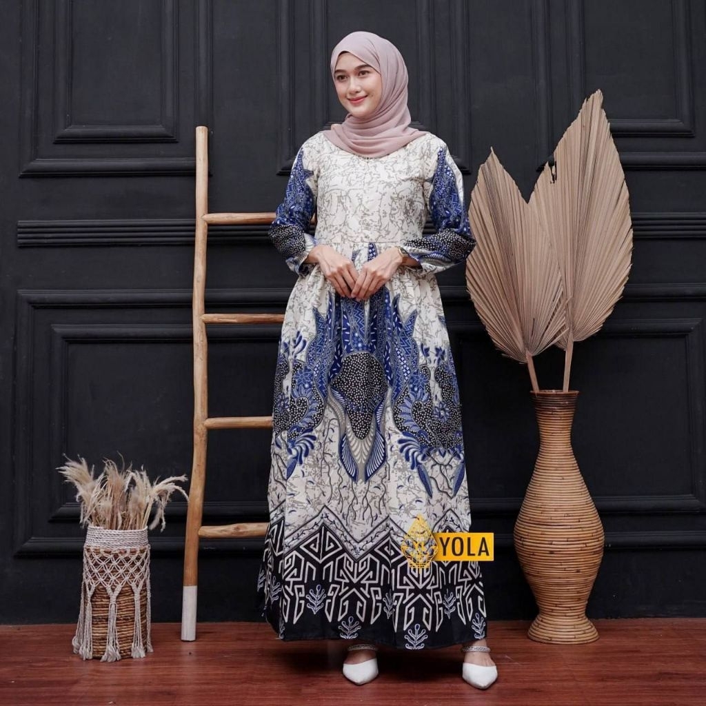 [hyrabatik] Gamis Wanita Muslim Baju Gamis Wanita Ibu Ibu Gamis Kondangan Elegan