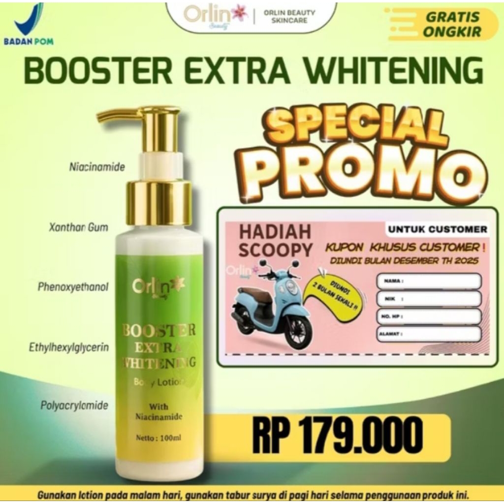 100%ORIGINAL HB BOOSTER EXTRA WHITENING ORLIN BEAUTY HANDBODY PEMUTIH BADAN BPOM AMAN BUMIL BUSUI