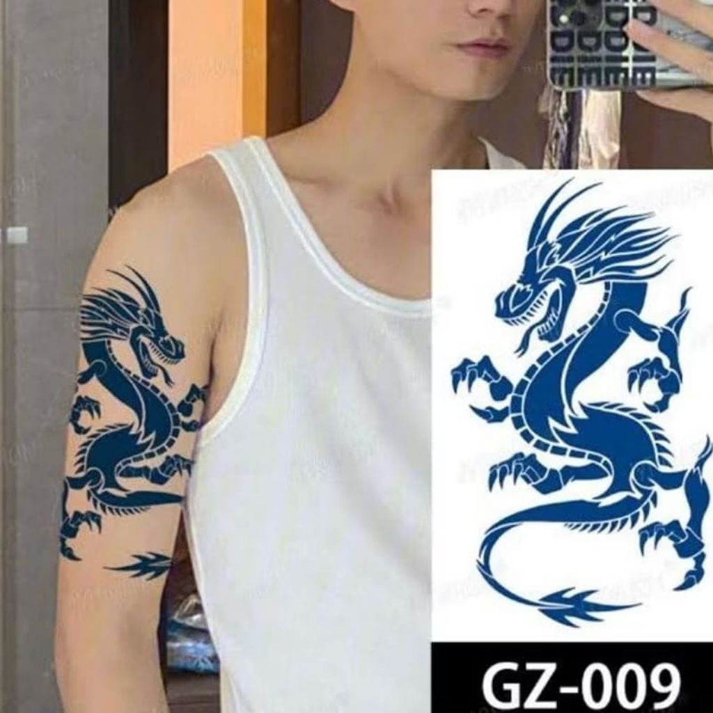[ SEMI PERMANEN ] Tatto temporer GZ 009 NAGA BERKAKI size 18x11 bisa buat cewek cowok tatto temporar