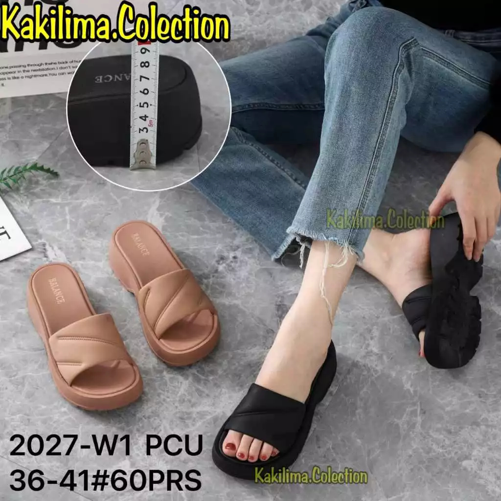 Sandal selop karet jelly wanita sendal slip on wedges perempuan sandal selop karet balance ukuran 37