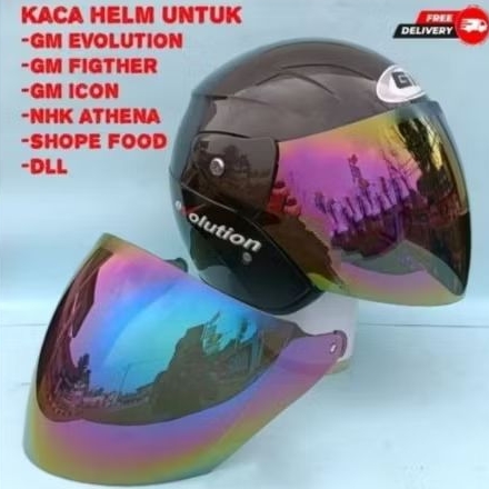 Kaca helm gm evolution + gm vicktecr planggi + silver + hitam + putih inko