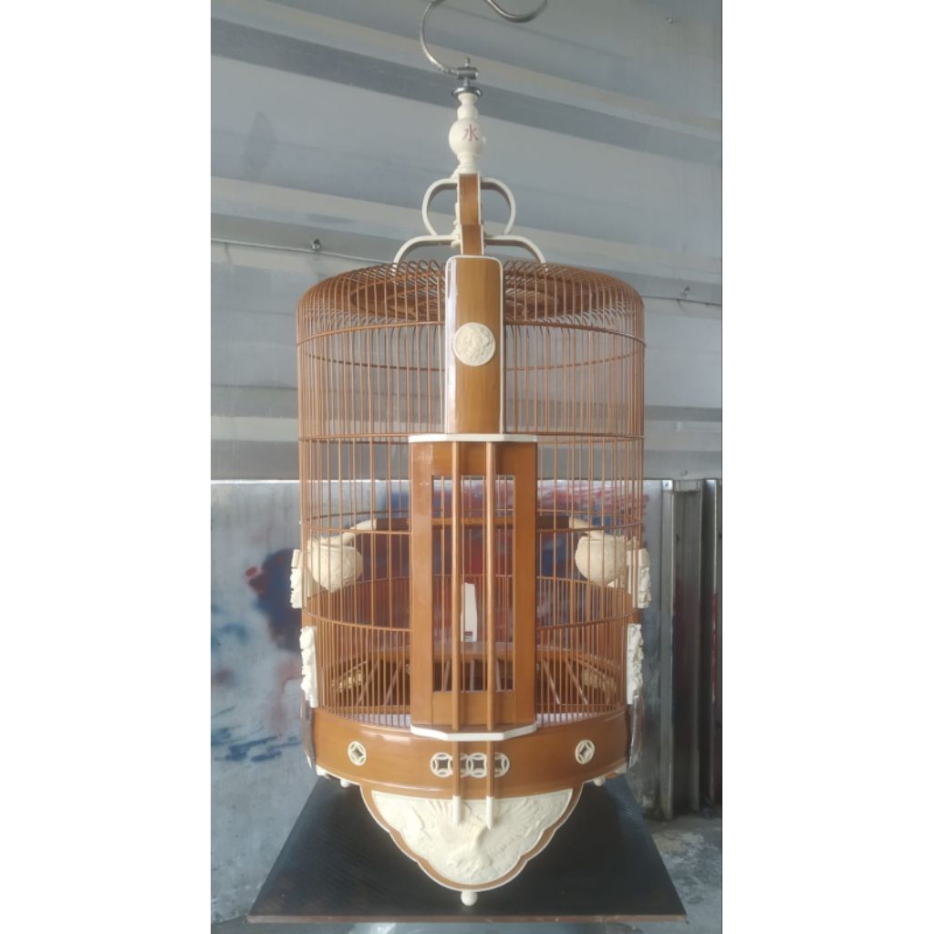 sangkar burung bulat anis merah motif burung
