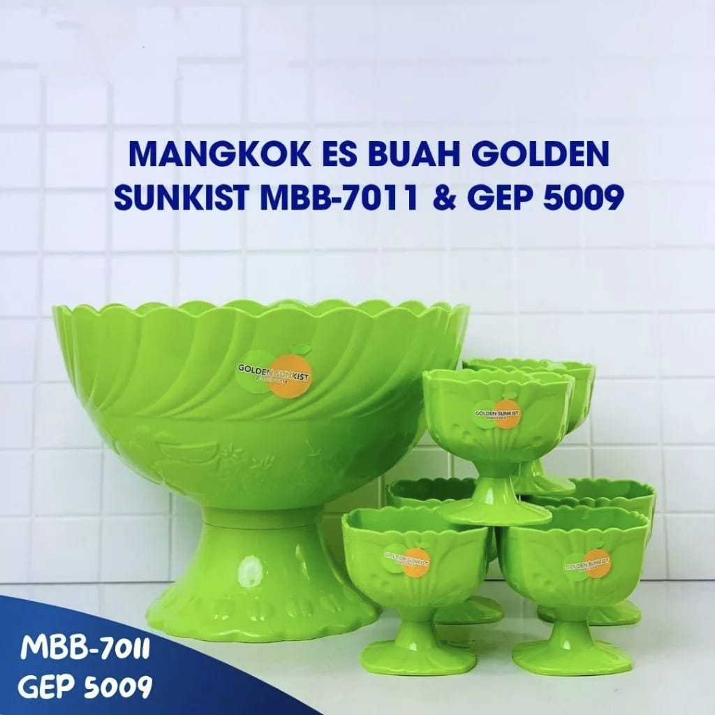 Mangkok es buah + 6 gelas es buah plastik hijau besar cantik golden sunkist MBB 7011 GEP 5009