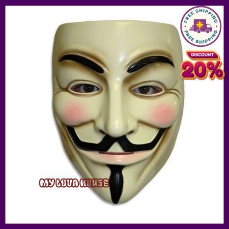 Vendetta Mask Topeng Vendeta Topeng Halloween Anonymous Topeng Seram Plastik - Putih