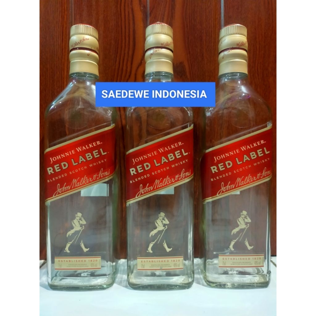 PAKET HEMAT 3 BOTOL KACA KOSONG JW RED LABEL BAHAN KACA TEBAL ANTIK BEKAS MINUMAN IMPORT ORI KAPASIT
