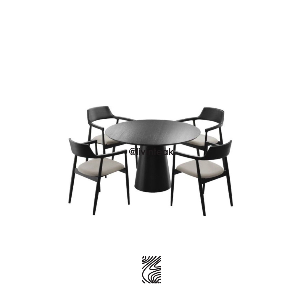 Meja Makan Jati 4 Kursi Meja Bulat Hitam Minimalis