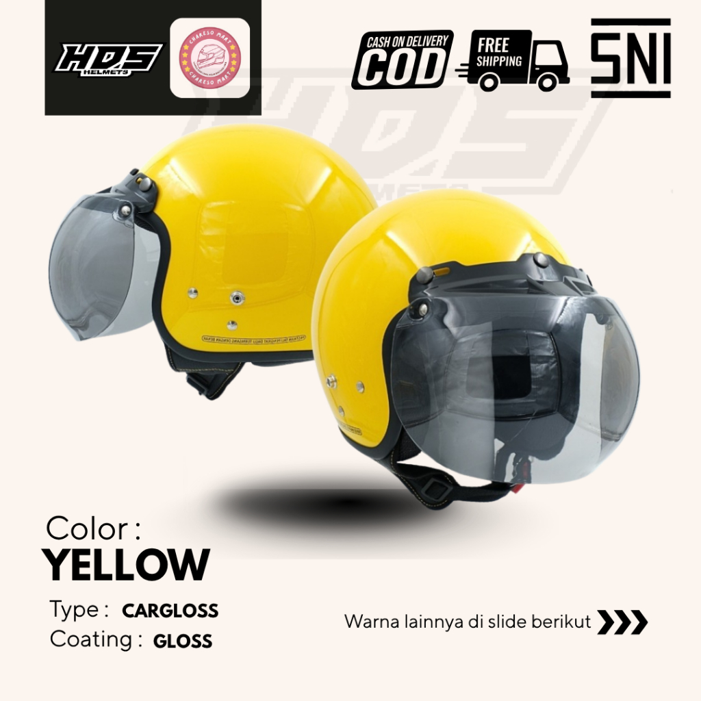 HDS Helmet Carglos CFM Retro Helm bogo Half Face - Yellow Glossy