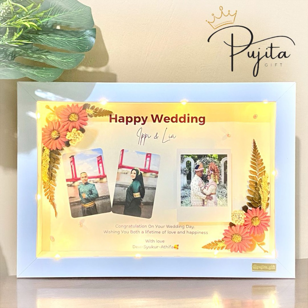Frame 3D 20 x 30 cm Hadiah Pernikahan Wedding Anniversary Kado Unik Custom Logam Mulia Couple Makass