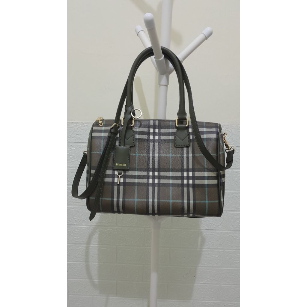 (PRELOVED LIKE NEW) BURBERRY GREEN VINTAGE CHECK MEDIUM BOWLING BAG / TAS WANITA B*RB*RRY VINTAGE