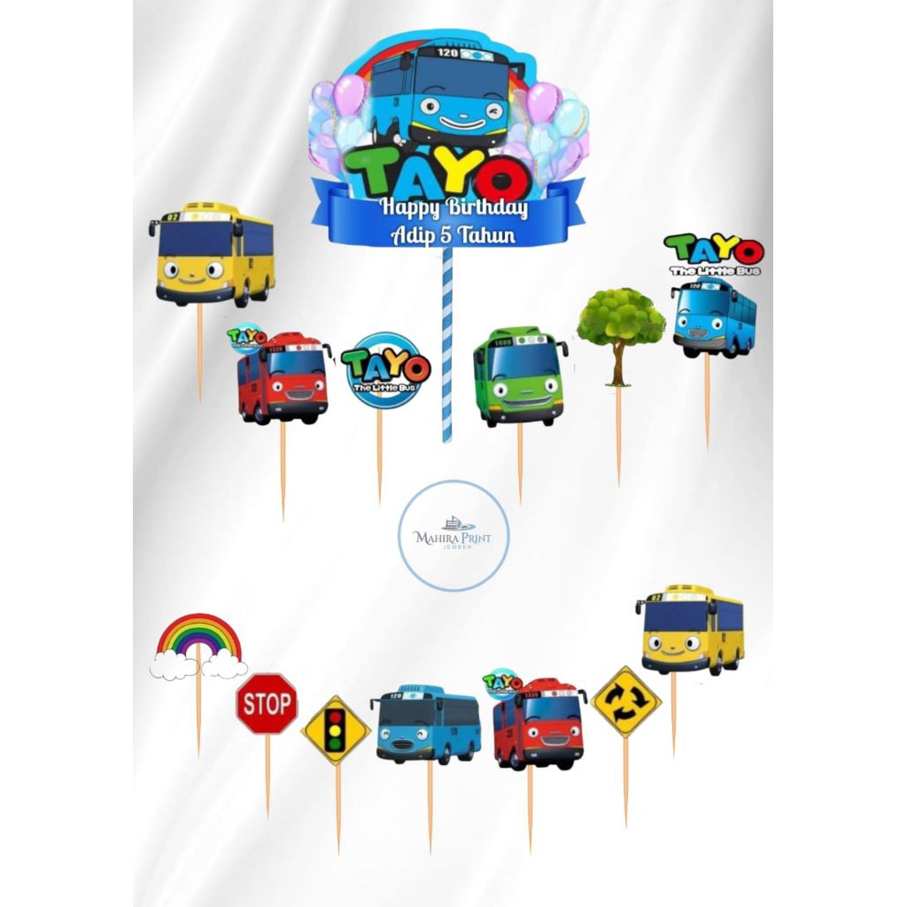 TOPPER CAKE TAYO LITTLE BUS - TOPPER CUSTOM NAMA HIASAN KUE ULTAH /TOPPER CAKE SNACK JUMBO FULL A4