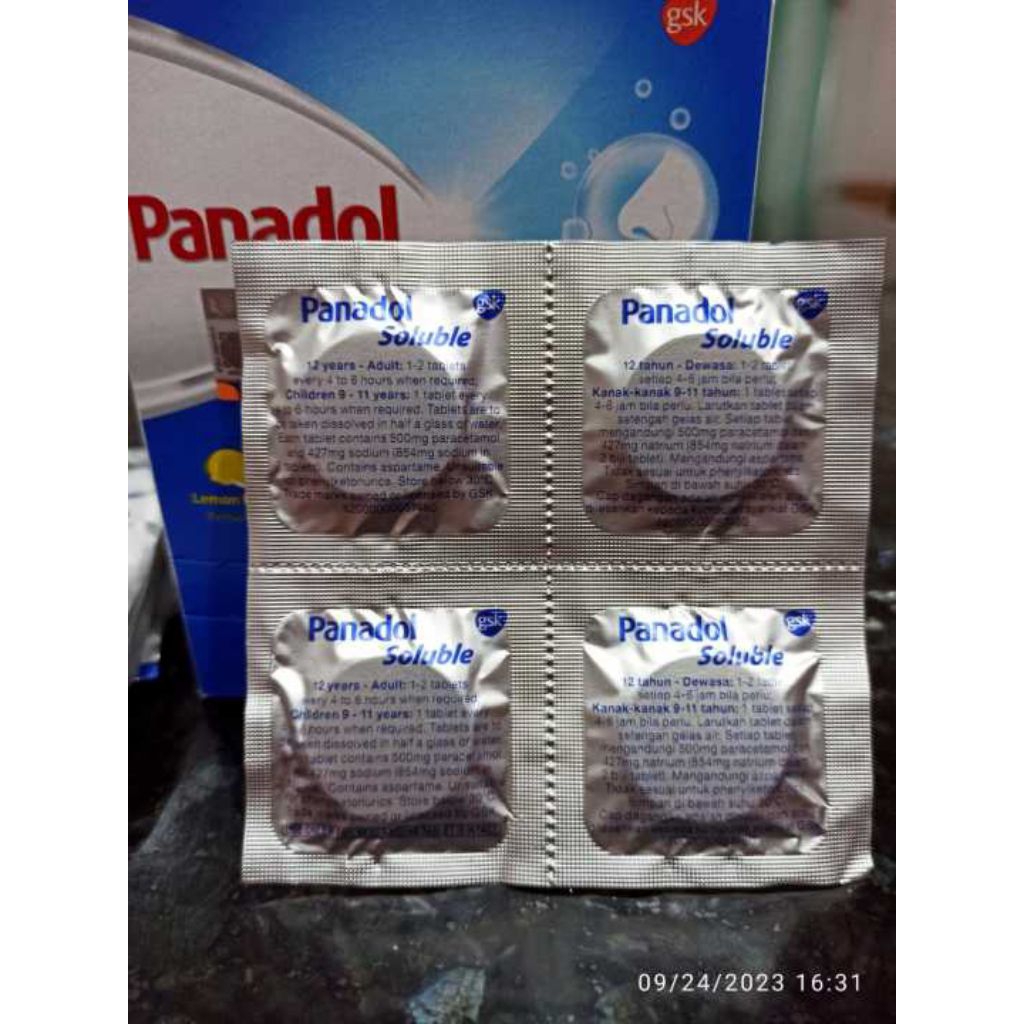 PANADOL MALAYSIA SOLUBE (1STRIP 4TABLET)Obat demam flu batuk pilek nyeri