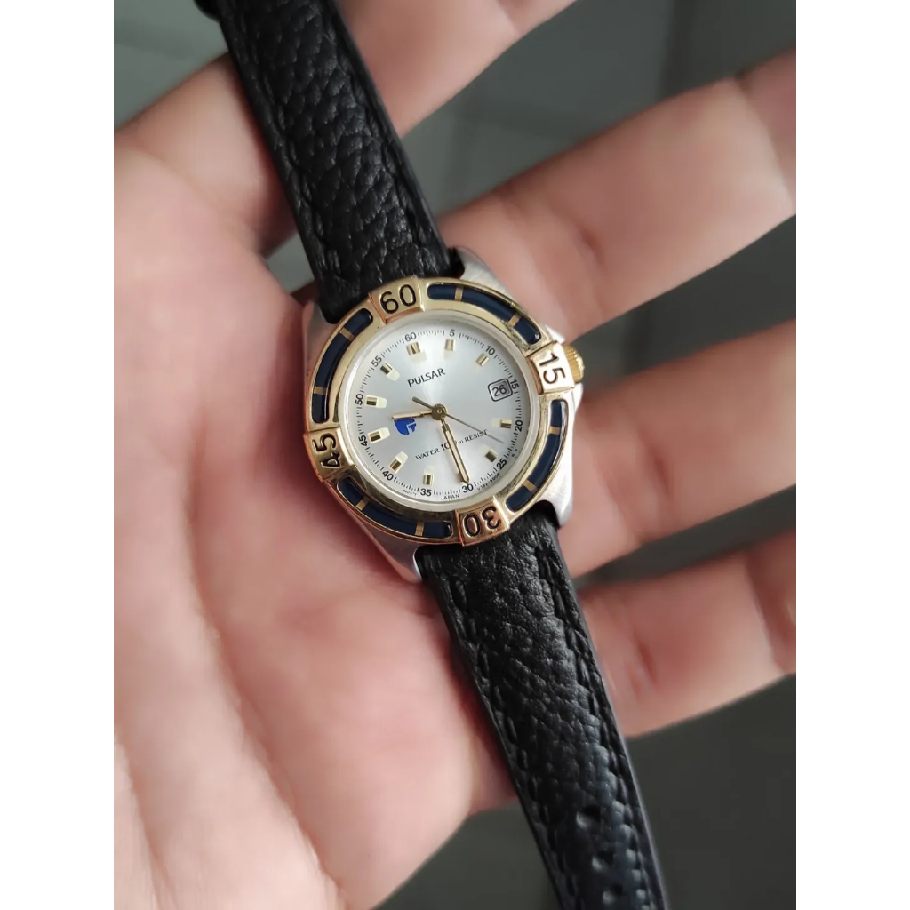 jam tangan pulsar two tones with leather strap