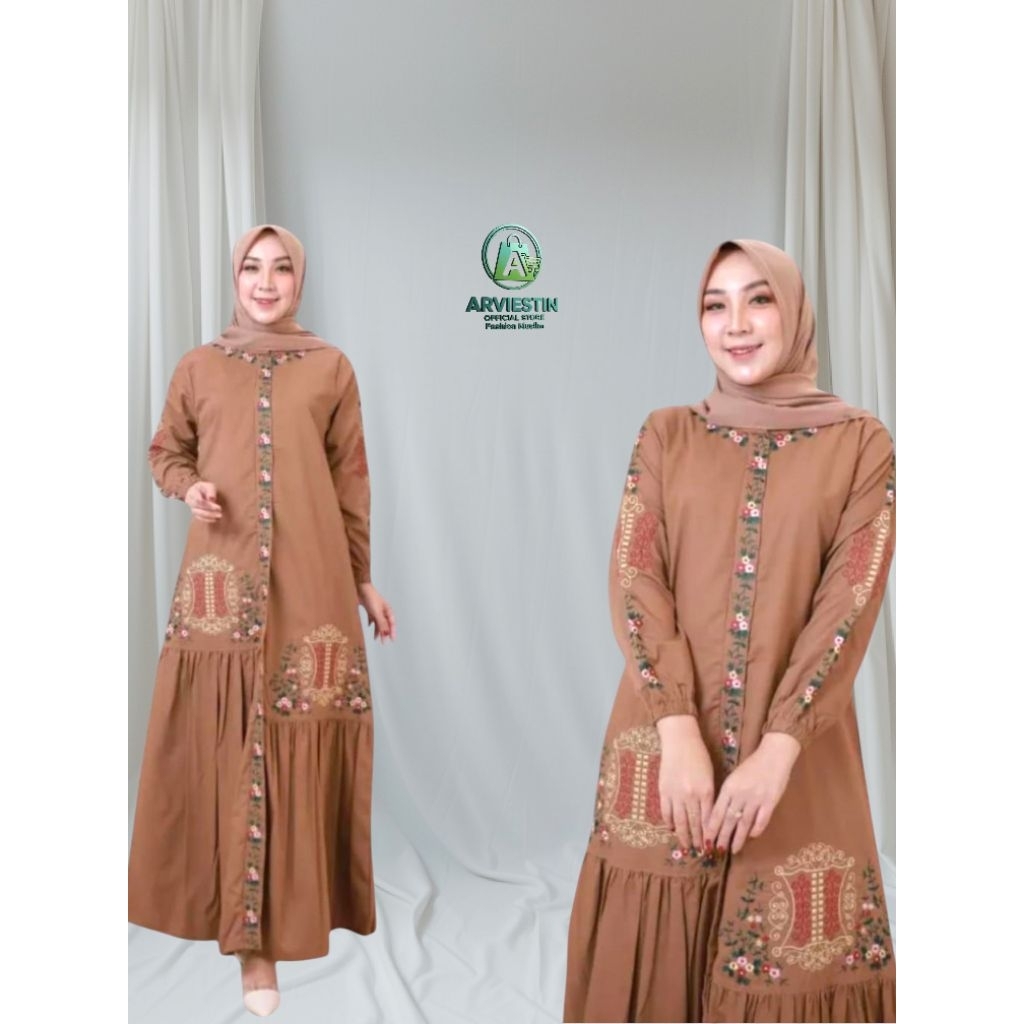 Arviestin - ( JUMBO ) Dress Gamis Muslim Amanda Bordiran Pintu Aceh Katun Toyobo Import