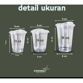1 Dus Gelas Cup PET 12oz Datar Starindo l Tutup Gelas Plastik Strawless