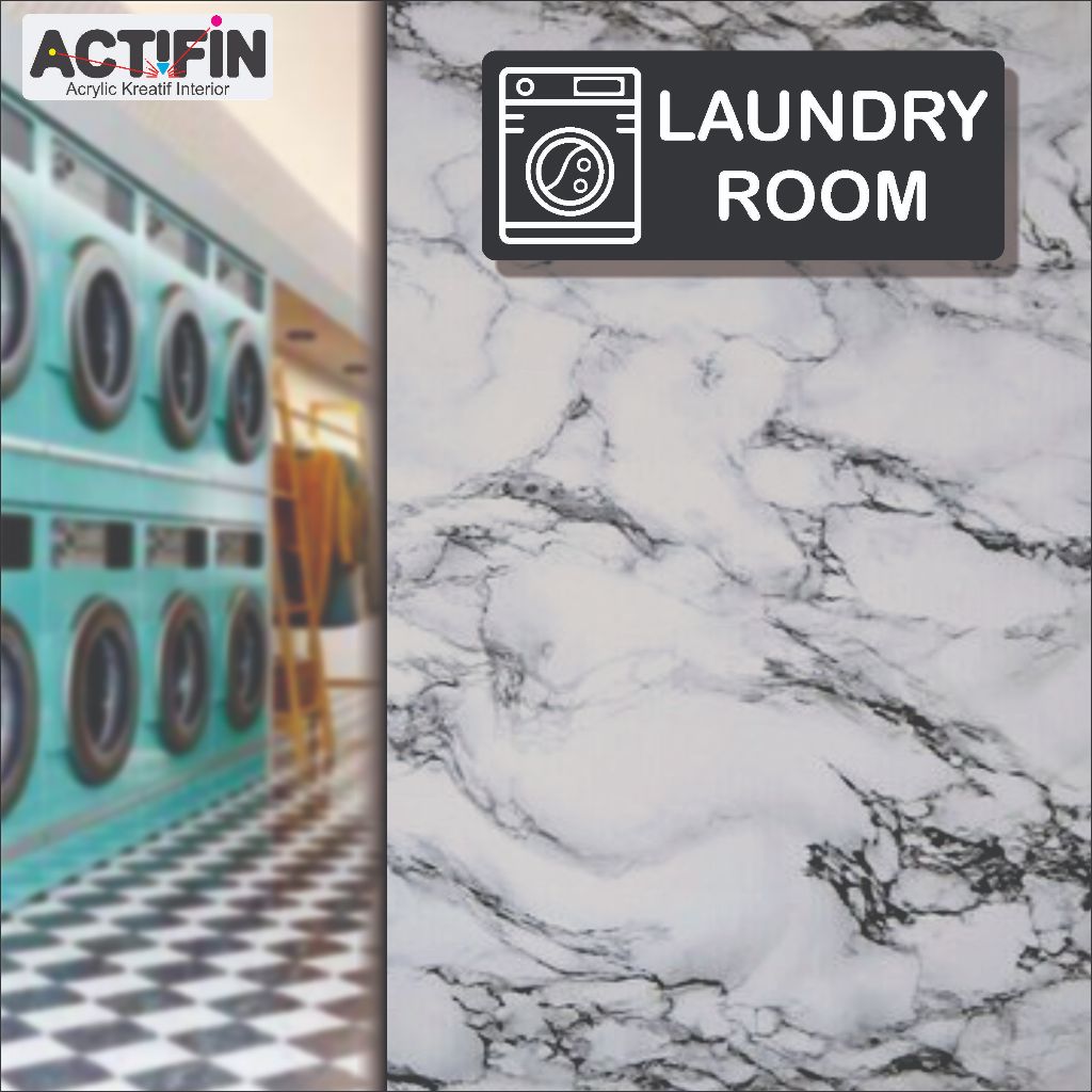Sign Akrilik Laundry Room Timbul 3D |  Papan Nama Laundry Room Acrylic