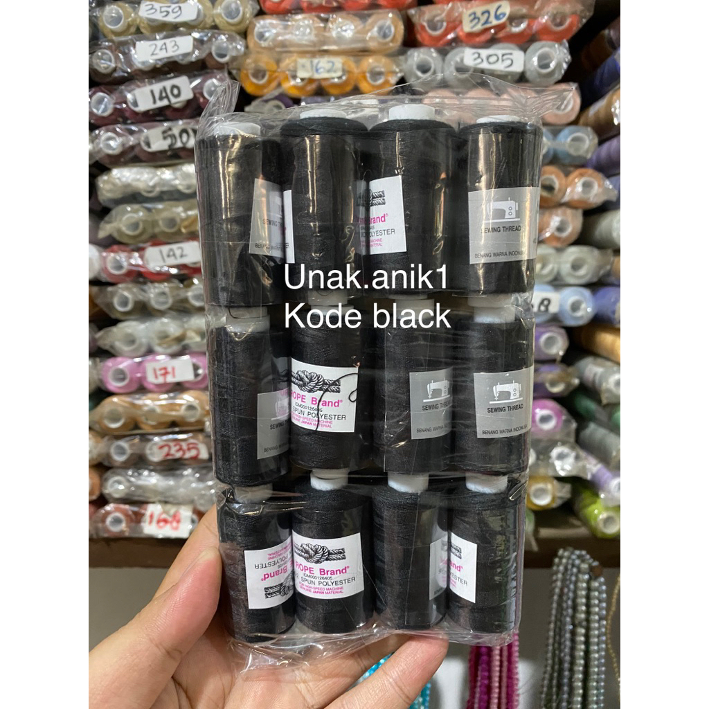 BLACK/HITAM benang jahit cap tambang eceran/ benang jahit katun 40/20 panjang 500 yard cap tambang