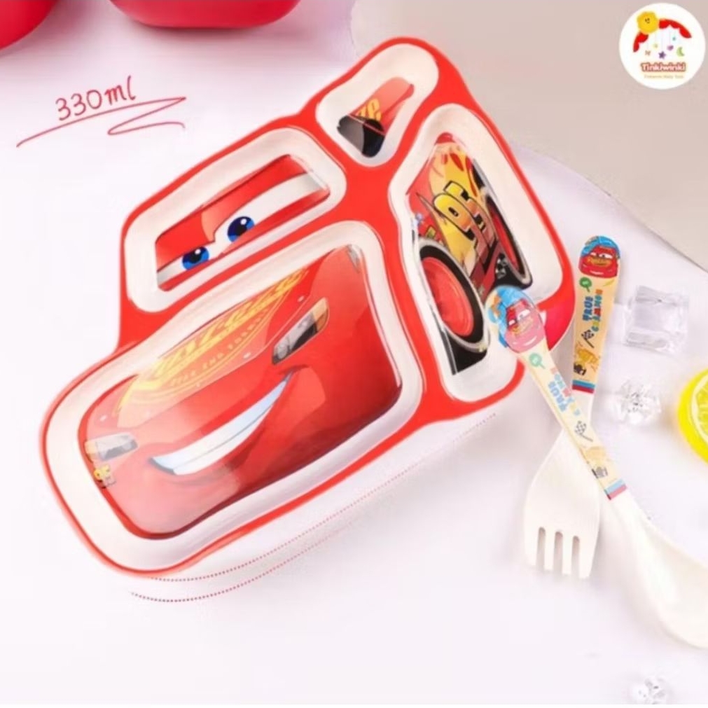 set 2in1 piring melamin import karakter kado car cars mcqueen mobil