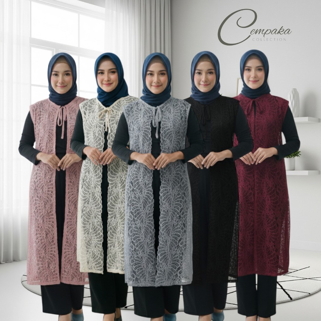 Outer Dress Brukat Kondangan Premium Jumbo Panjang Kekinian Tanpa Lengan Bunga Timbul