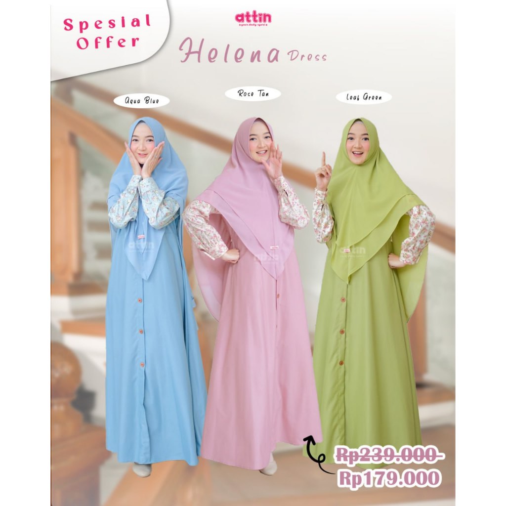 ATTINHIJAB l Helena Dress l Dress Motif Bunga l Gamis Bahan Toyobo l Gamis Kondangan l Dress Kajep