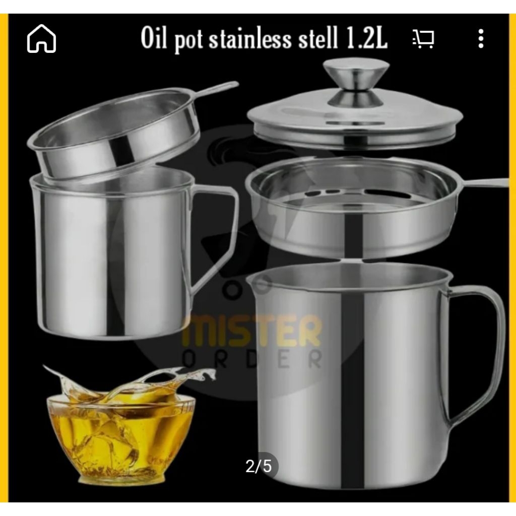 Wadah minyak jelantah BESAR 1,2liter tempat bekas minyak goreng ORIGINAL STAINLESS STEEL OIL