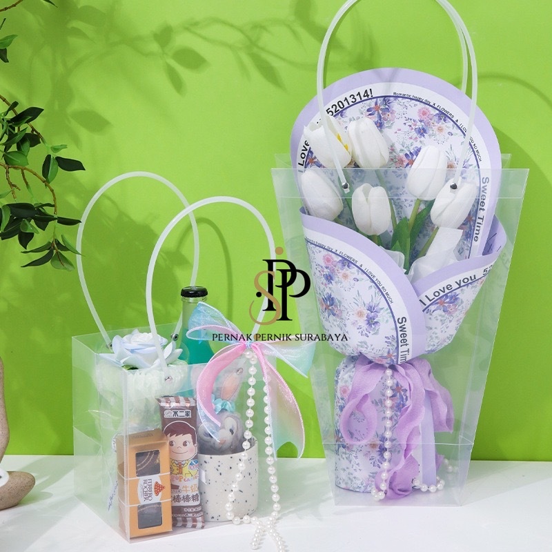 MIKA BAG TRANSPARAN MIKA BAG TEMBUS PANDANG PAPER BAG BUKET BUNGA PLASTIK TOTEBAG TRANSPARANT FLOWER