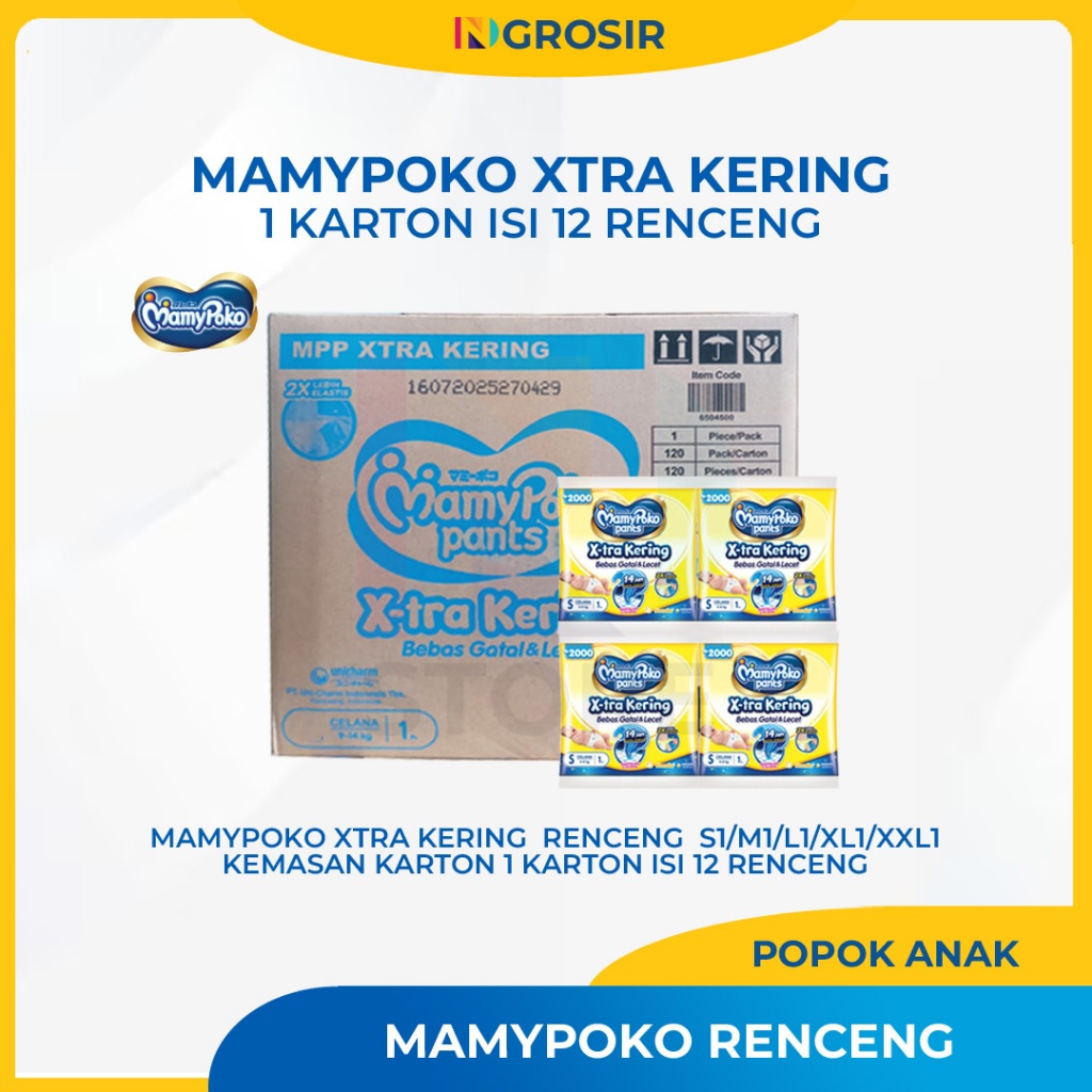 Mamypoko Pants Xtra Kering Renceng S1/M1/L1/XL1/XXL1 1 Karton isi 12/18 Renceng