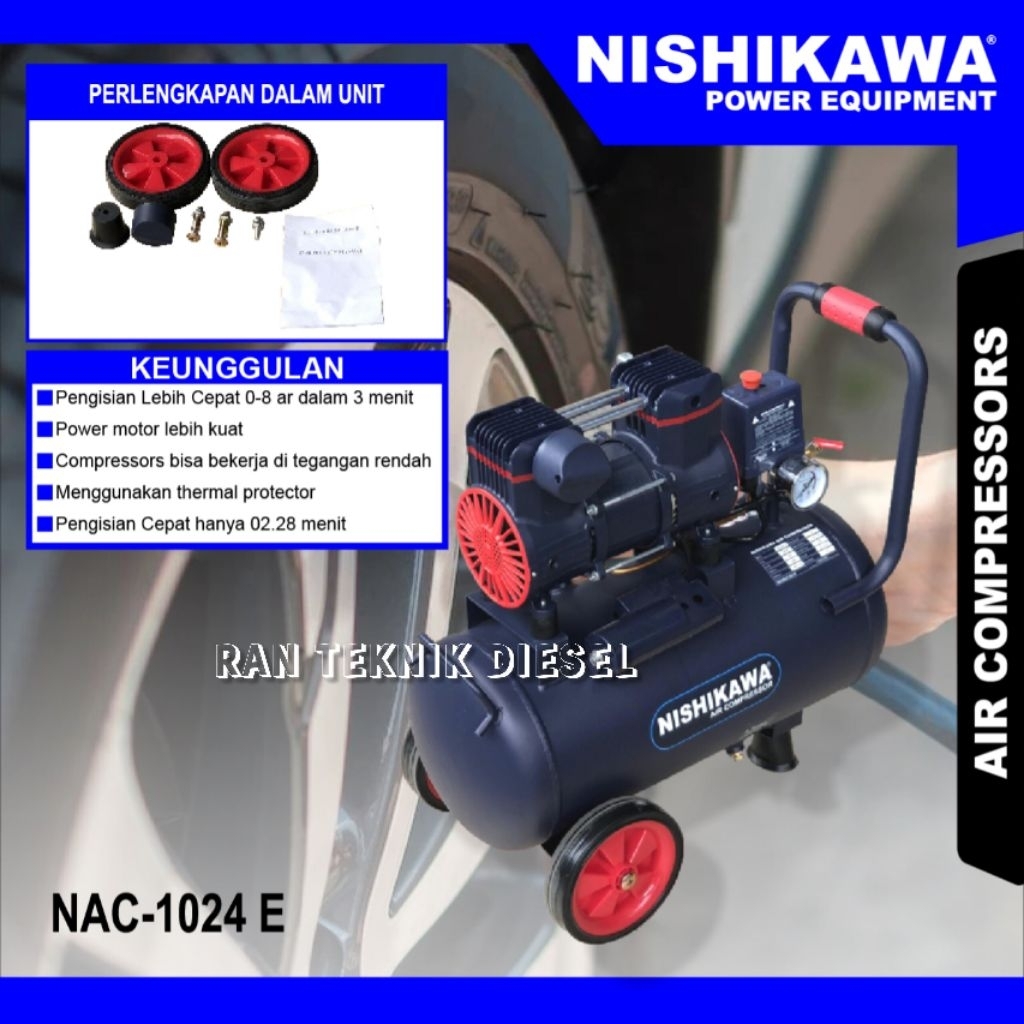 Air Compressor / Kompresor Angin Tanpa Oli NISHIKAWA NAC 1024 E / 24 Liter