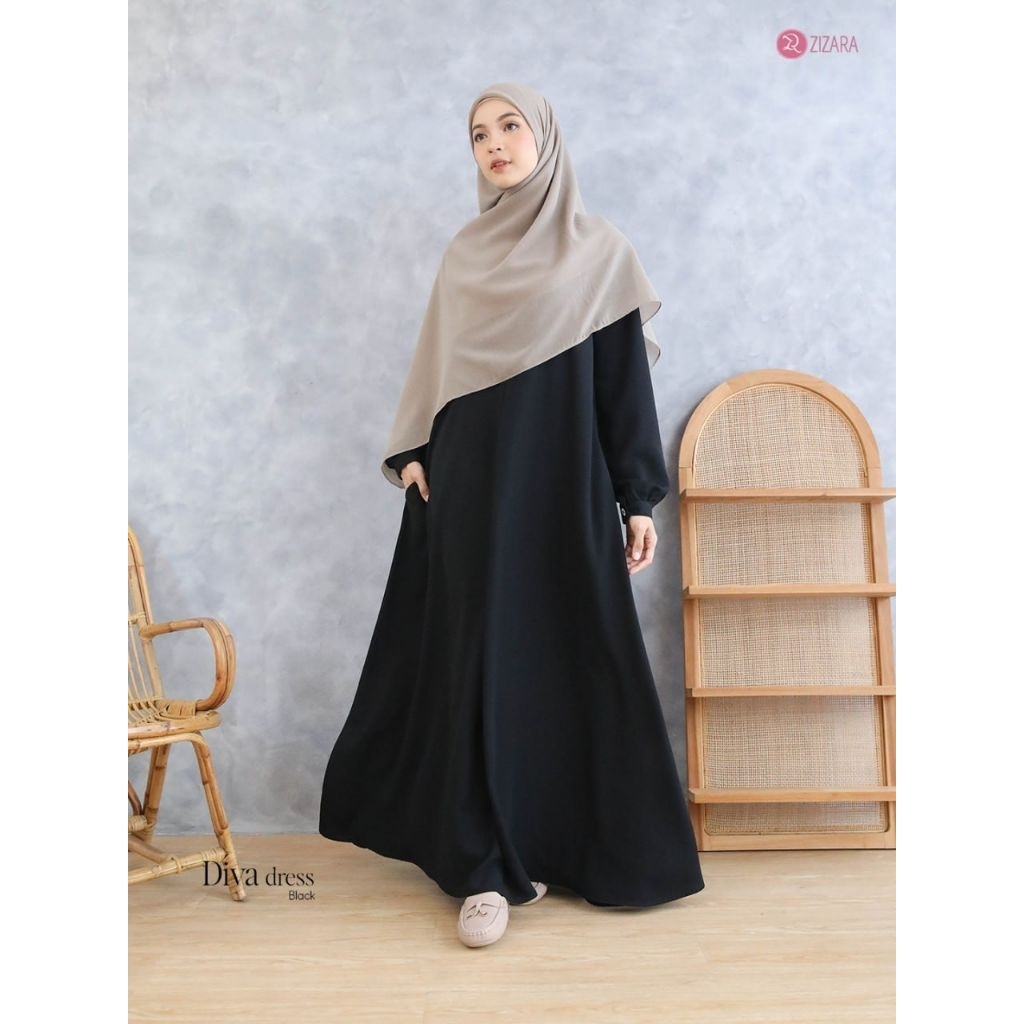 Dress Diva by Zizara Gamis Wanita Jasmine Premium Polos Model A-Line Busui Friendly