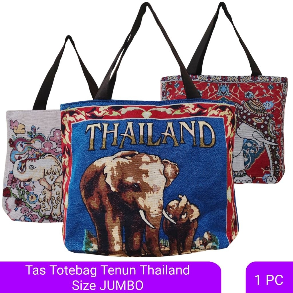 Tas Thailand Gajah Kanvas Tenun | Tote Bag Resleting Kanvas Tenun Gajah Thailand Bangkok