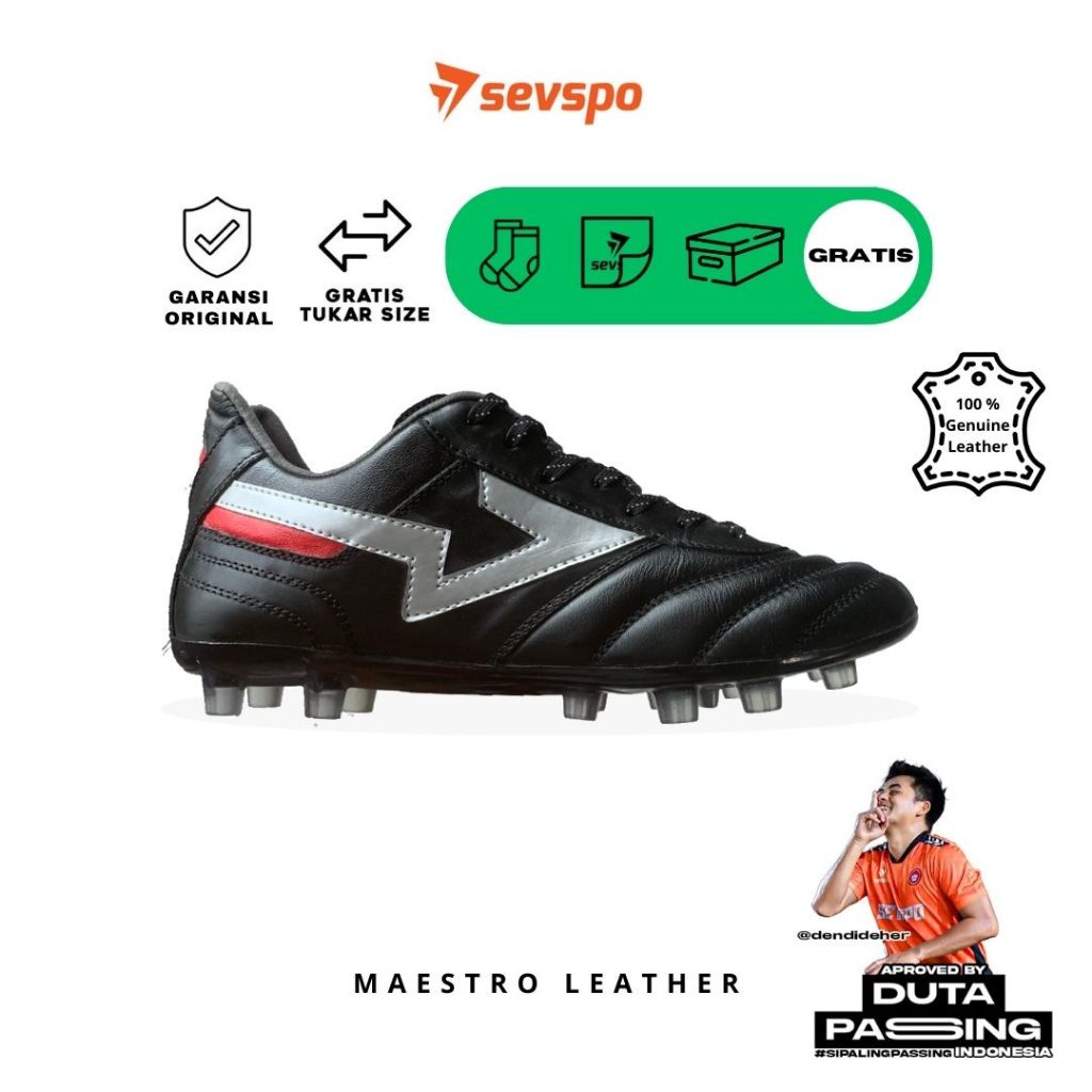 Sepatu Bola Kulit Sevspo Maestro Leather - Pearl Black / Sepatu Bola Kulit Nyaman