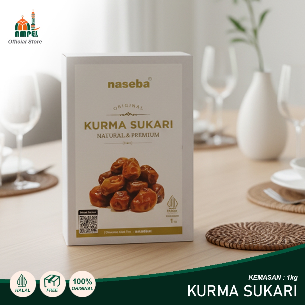 Naseba Kurma Sukari 1kg Premium Basah Kemasan Toples Kurma Sukkari Alqoosim Oleh Oleh Haji dan Umroh