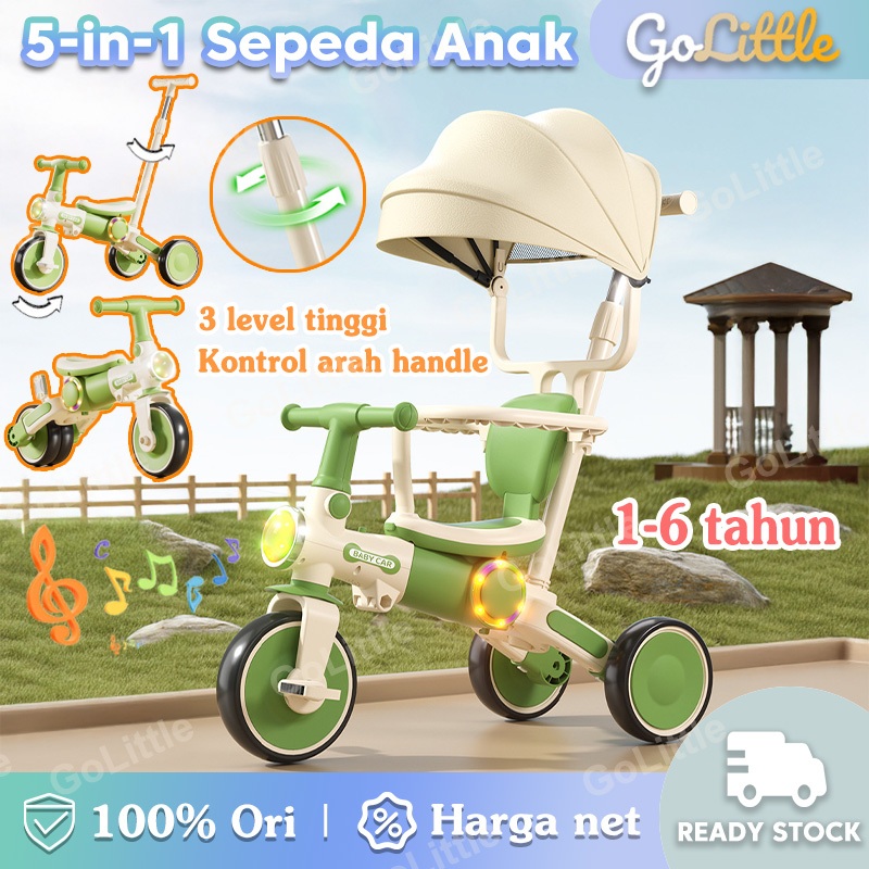 Sepeda Roda Tiga Anak 5 in 1 - Balance Bike & Stroller Bayi, 5 Mode untuk Usia 1-6 Tahun,Dengan Kano