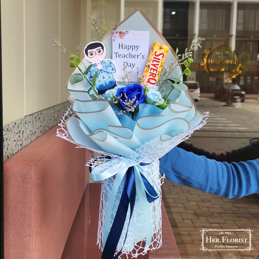 HER.GS [SNACK] Buket Single Rose | Bucket Coklat | Buket Hari Guru | Bouquet Topper | Buket Karakter