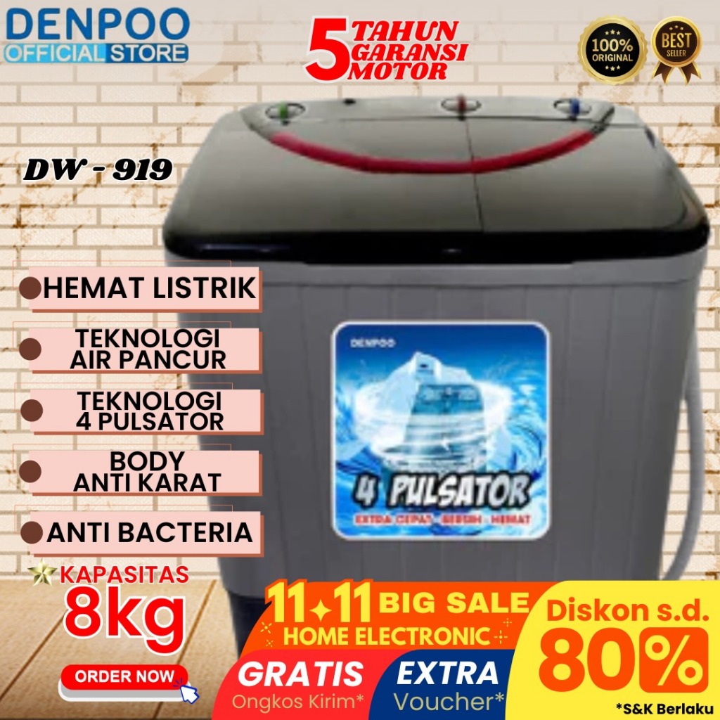 DENPOO Mesin Cuci 2 Tabung DW 919