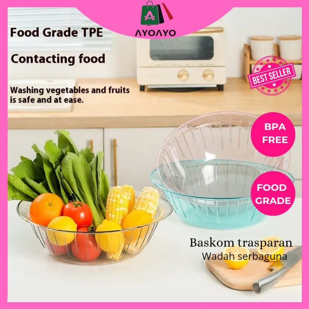 AYOAYO Baskom bening transparan Baskom Plastik Anti pecah Food grade Bpa Free / Baskom Penyampur/ Ba