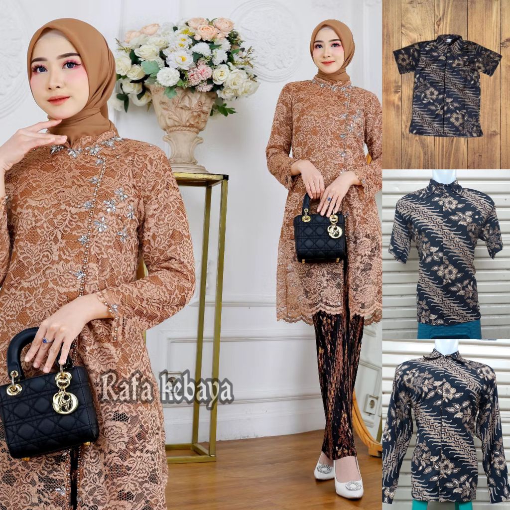 Couple Kebaya Brokat payet Janggan Moca/ Set Kebaya Couple / Baju Batik Couple
