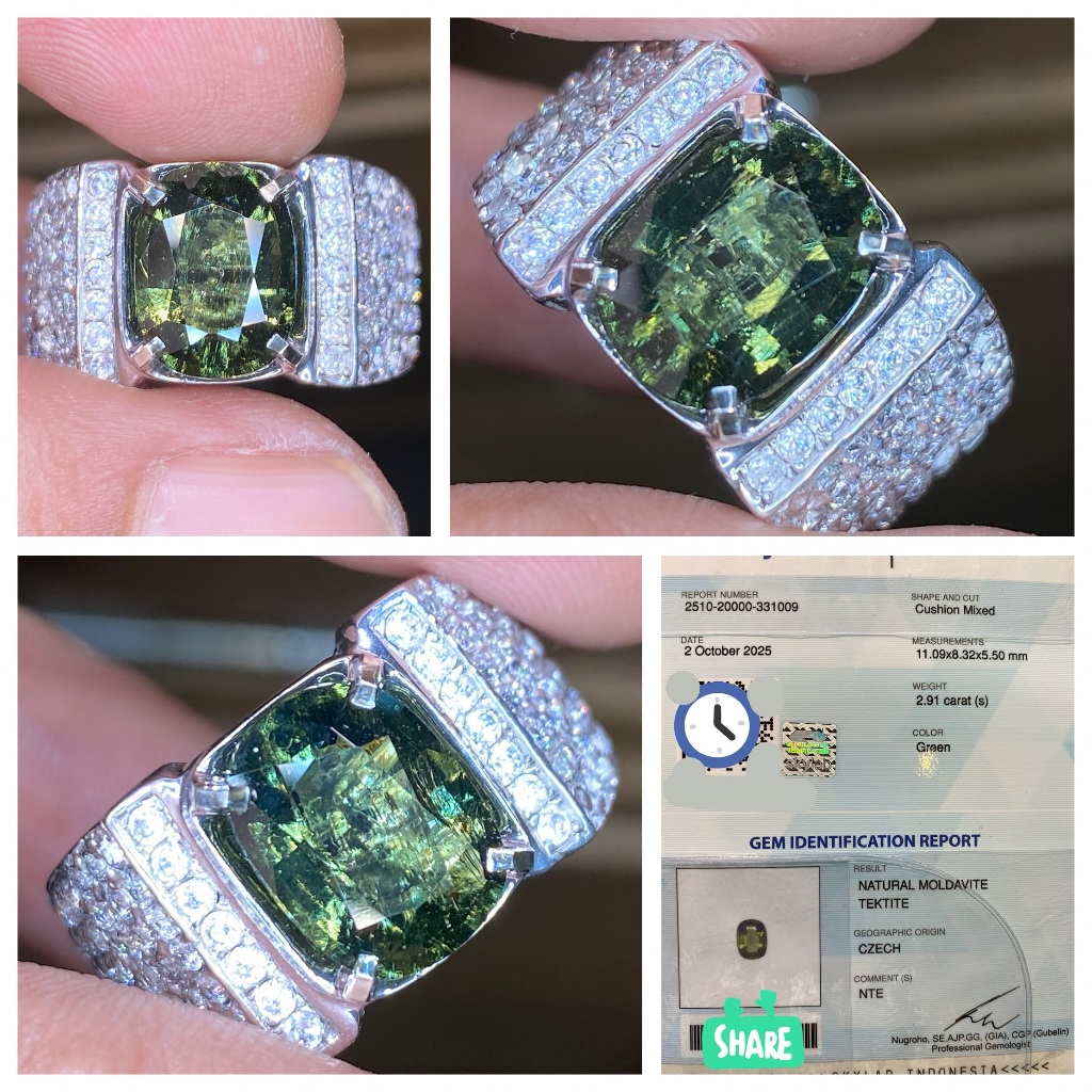 Natural 2.91ct green moldavite tektite batu meteor asli