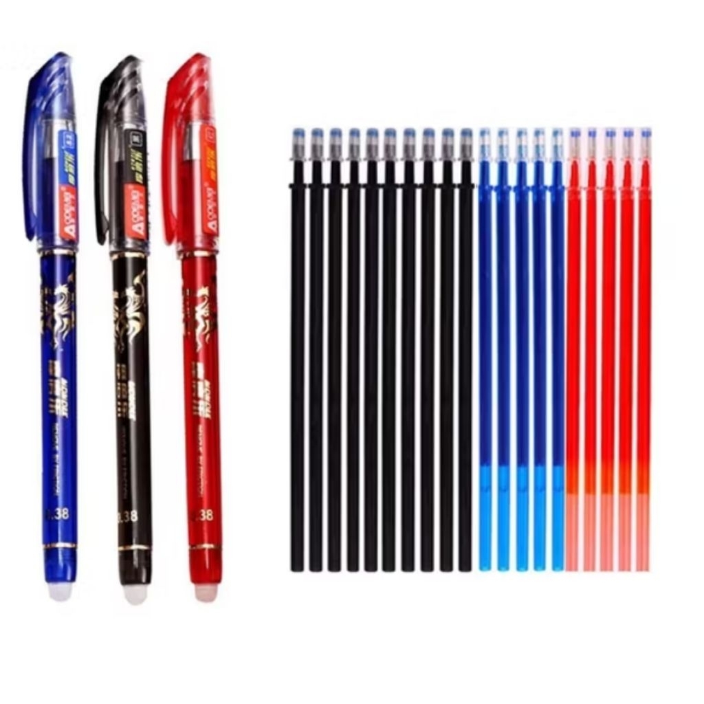1 PCS Pulpen Gel Isi Ulang 0.5mm Bisa di Hapus Tinta Hitam,Biru,Merah - Dapat Dihapus & Ada Penghapu
