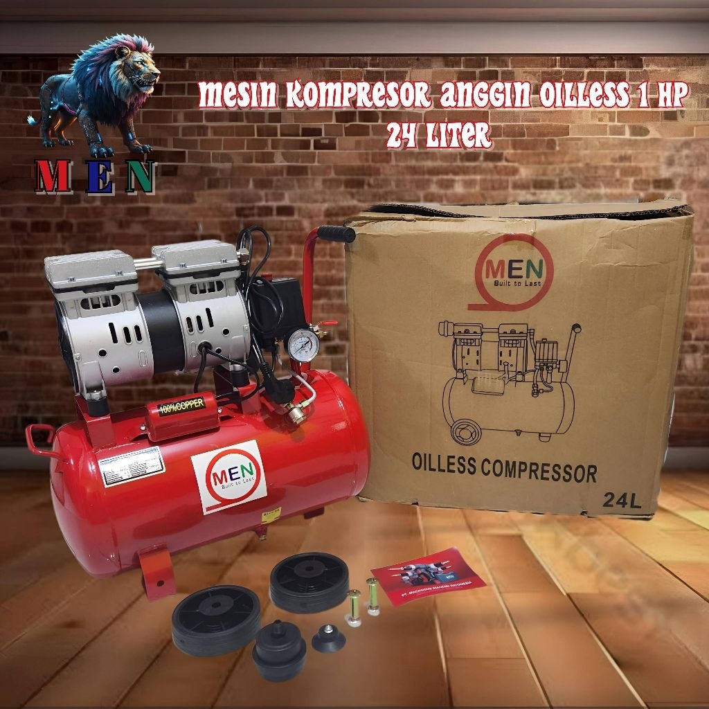 MESIN KOMPRESOR MEN SILENT OILLESS TANPA OLI KOMPRESOR ANGIN LISTRIK MEN TABUNG 24 LITER / KOMPRESOR