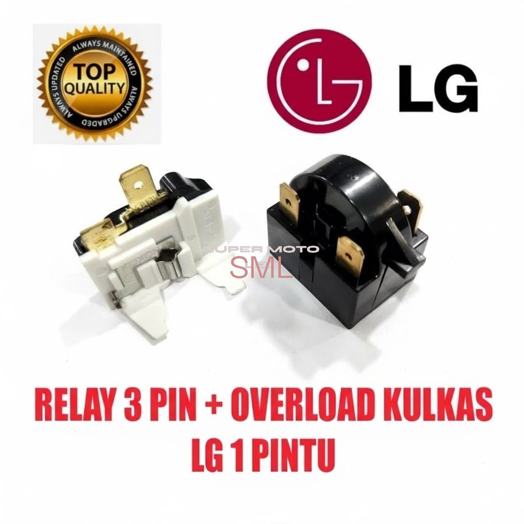 RELAY 3 PIN + PTC OVERLOAD KULKAS LG 1 PINTU