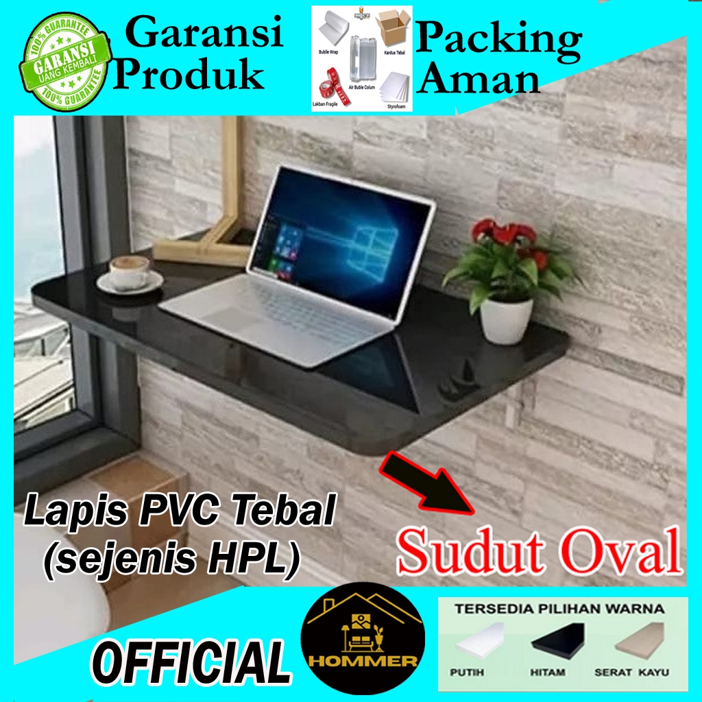 (SUDUT OVAL)Meja Lipat Dinding Meja Laptop Meja Komputer Meja Kerja