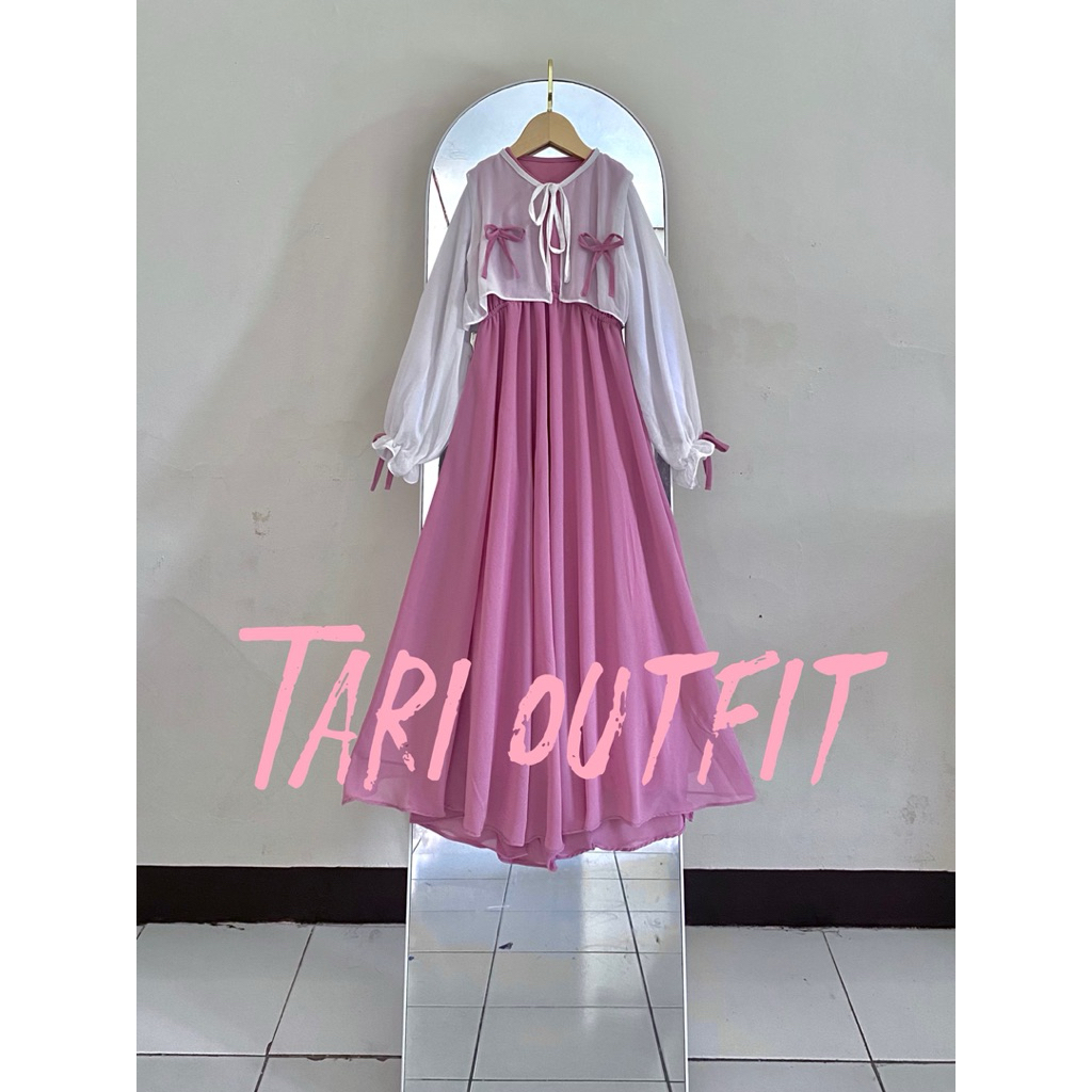 tari outfit gamis anak terbaru usia 7-12 tahun gamis Lebaran dres pita set iner gmis pesta dres anak